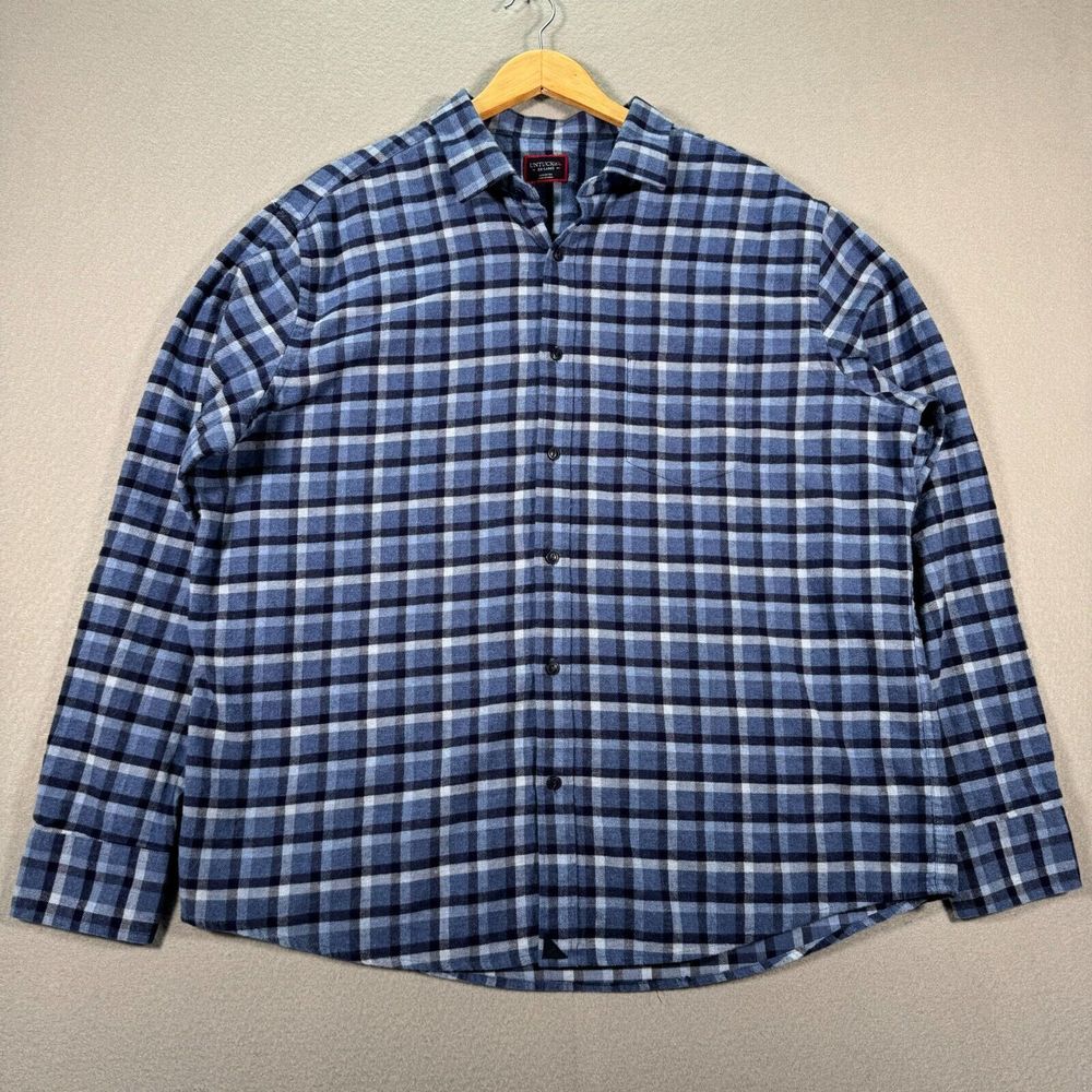 Untuckit Caylise Flannel Shirt Mens 2XL Blue Plaid Button Up 40345 Long Sleeve